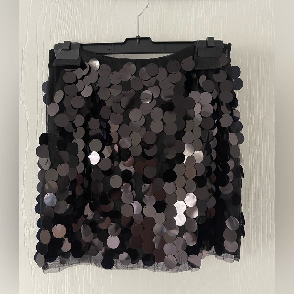 Mango Black and Silver Sequin Mini Skirt